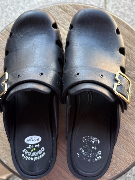 Dr. Scholl's Shoes - Dr. Scholl's Black Slip-On Comfort Clogs with Gold Buckle Accent